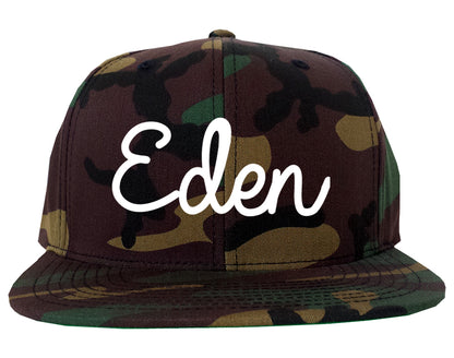 Eden North Carolina NC Script Mens Snapback Hat Army Camo
