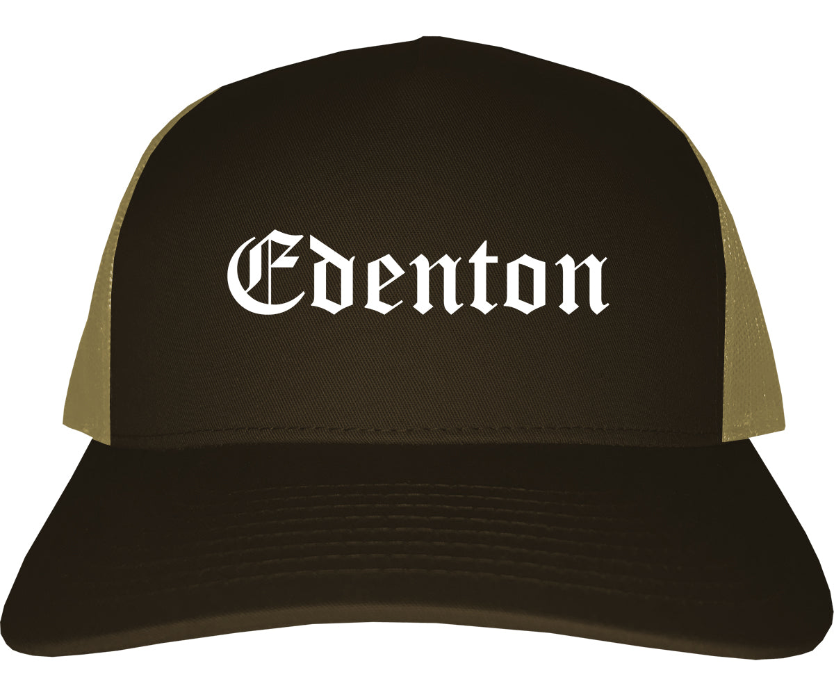 Edenton North Carolina NC Old English Mens Trucker Hat Cap Brown