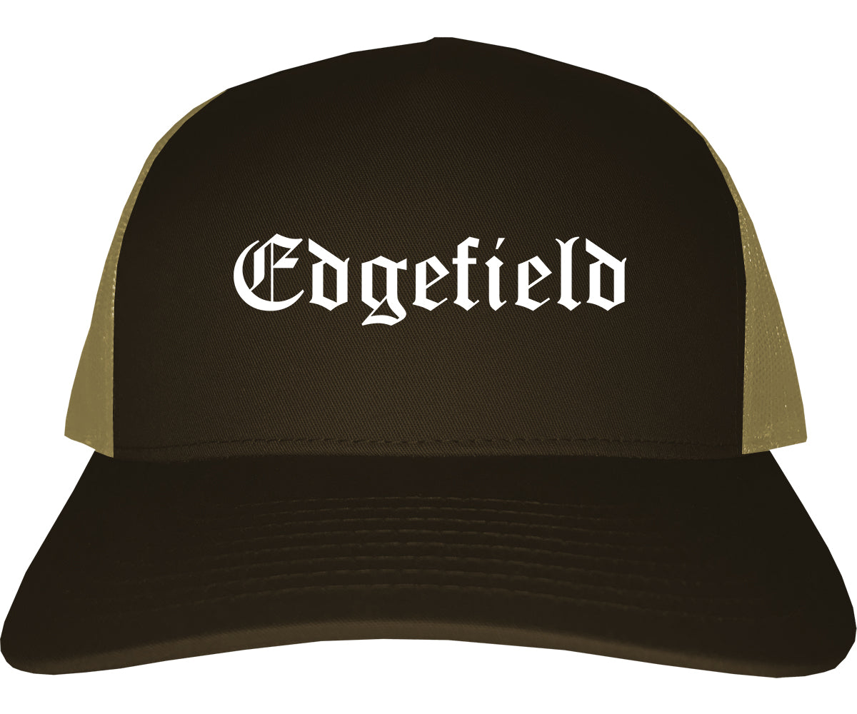Edgefield South Carolina SC Old English Mens Trucker Hat Cap Brown