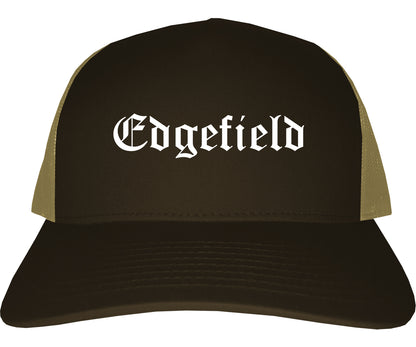 Edgefield South Carolina SC Old English Mens Trucker Hat Cap Brown