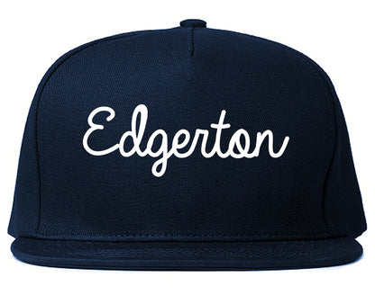 Edgerton Wisconsin WI Script Mens Snapback Hat Navy Blue