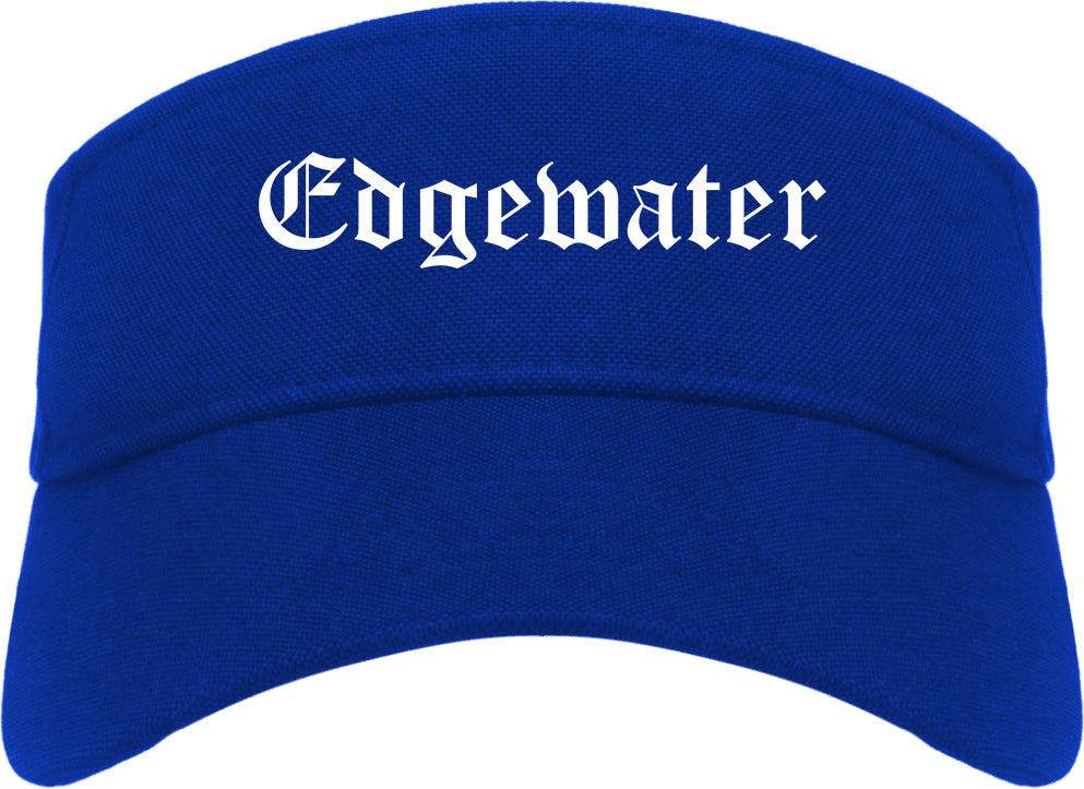 Edgewater Florida FL Old English Mens Visor Cap Hat Royal Blue