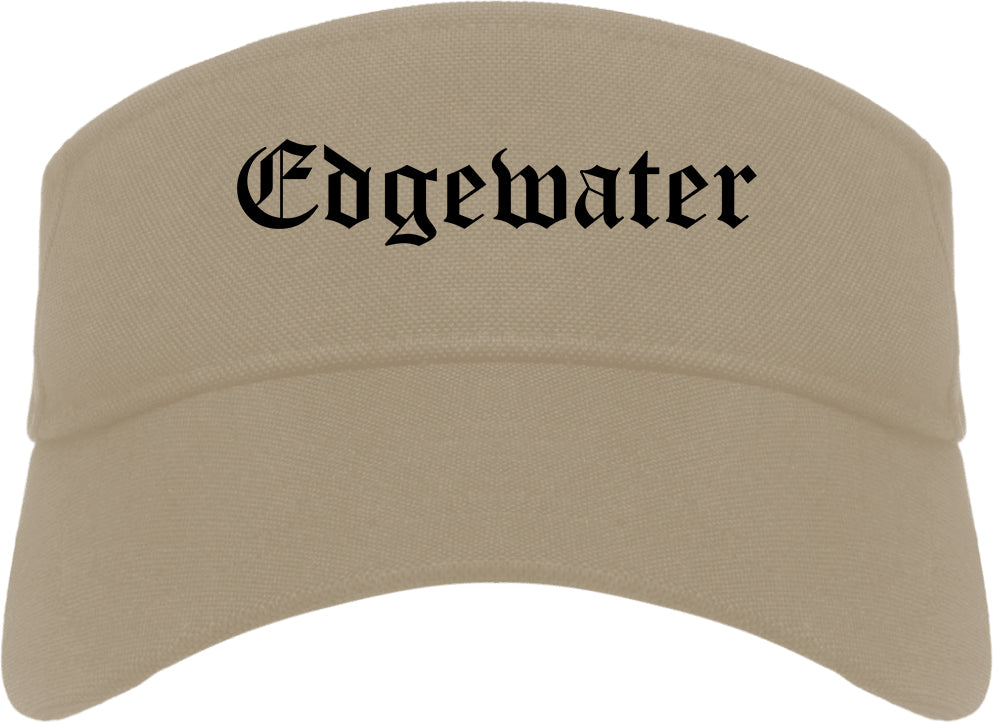 Edgewater New Jersey NJ Old English Mens Visor Cap Hat Khaki