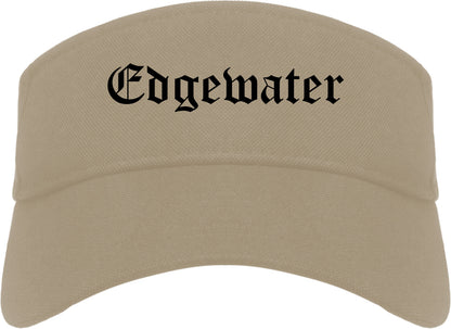 Edgewater New Jersey NJ Old English Mens Visor Cap Hat Khaki
