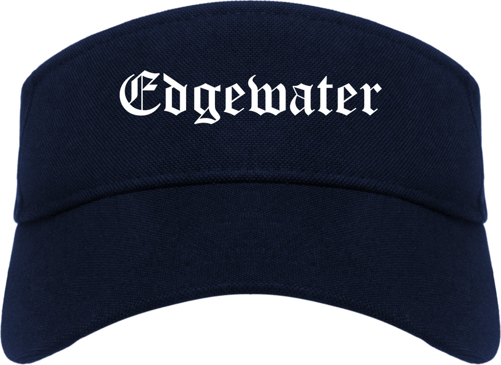 Edgewater New Jersey NJ Old English Mens Visor Cap Hat Navy Blue