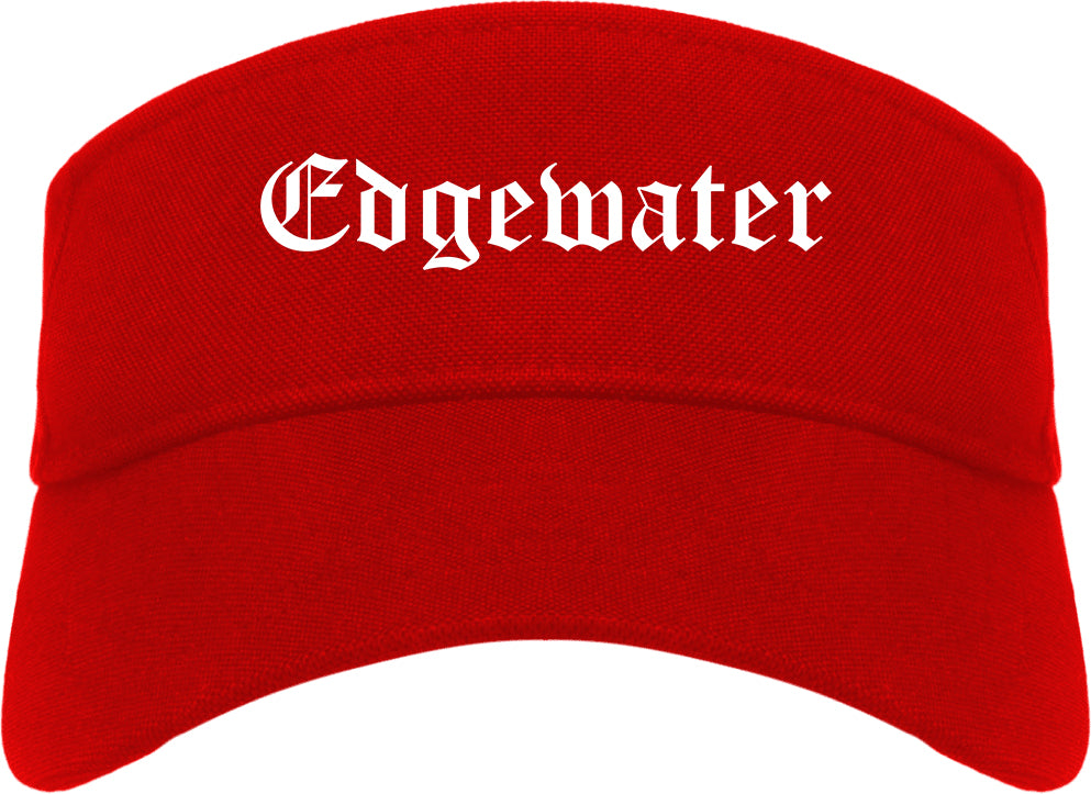 Edgewater New Jersey NJ Old English Mens Visor Cap Hat Red