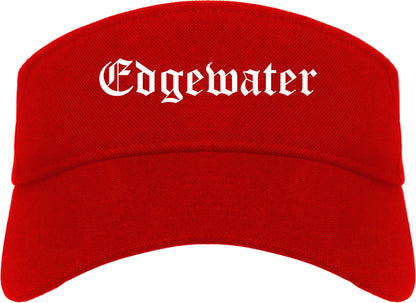Edgewater New Jersey NJ Old English Mens Visor Cap Hat Red
