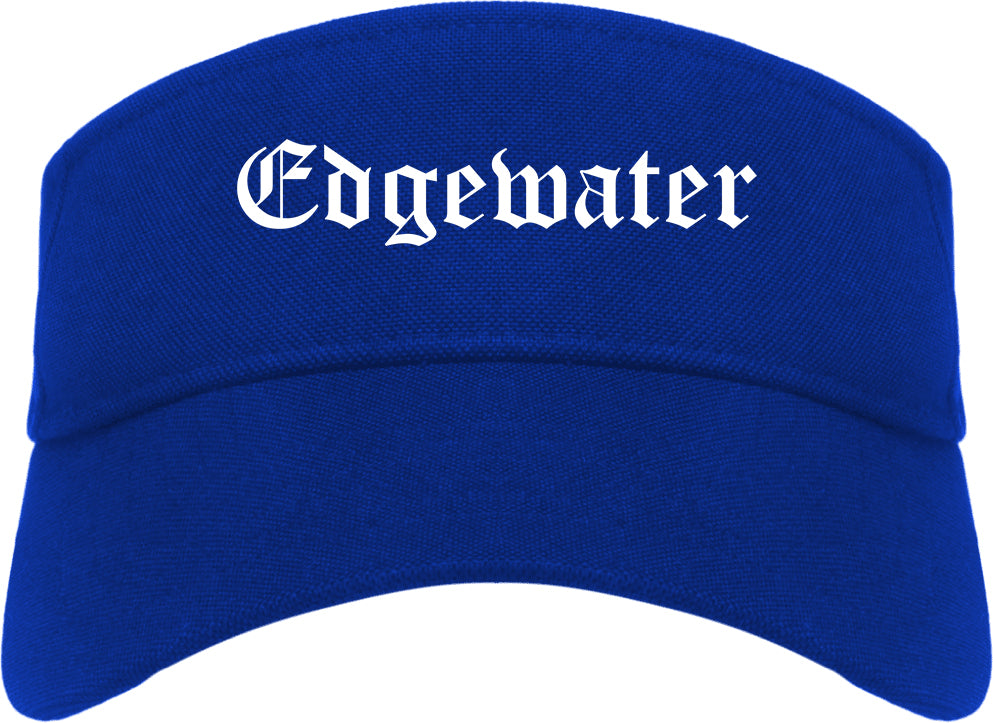 Edgewater New Jersey NJ Old English Mens Visor Cap Hat Royal Blue