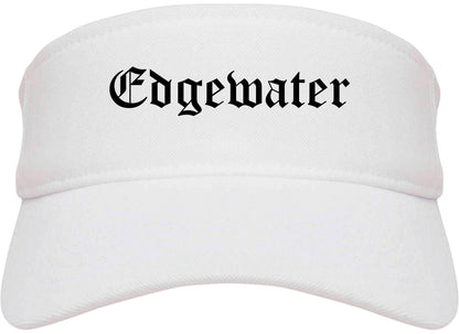Edgewater New Jersey NJ Old English Mens Visor Cap Hat White