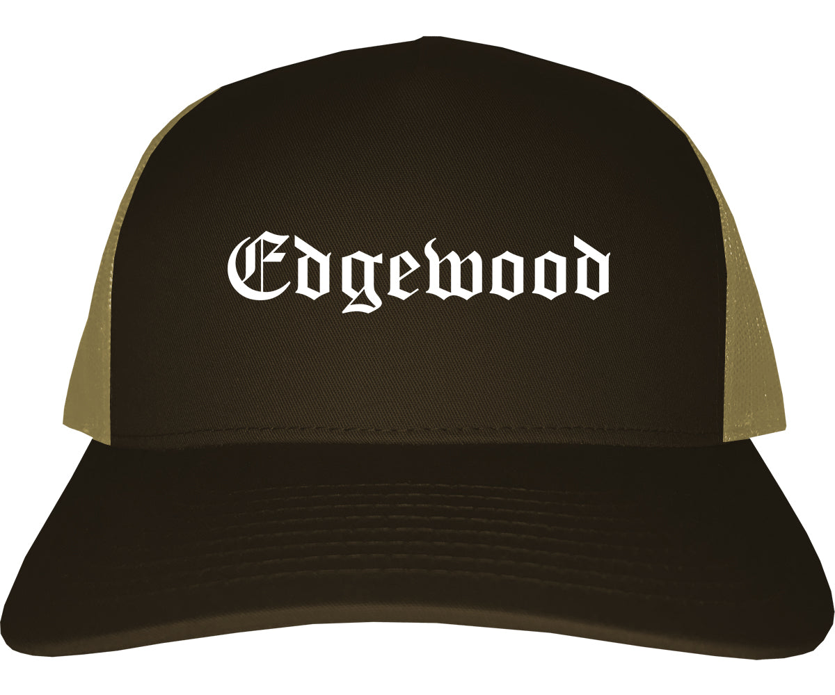 Edgewood Kentucky KY Old English Mens Trucker Hat Cap Brown