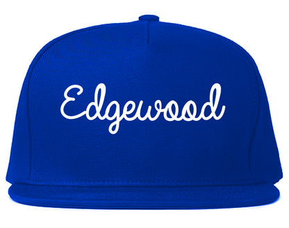 Edgewood Washington WA Script Mens Snapback Hat Royal Blue