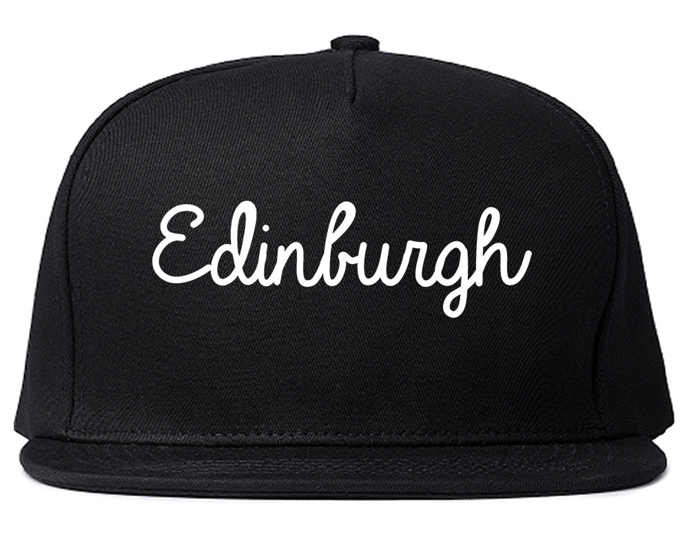 Edinburgh Indiana IN Script Mens Snapback Hat Black
