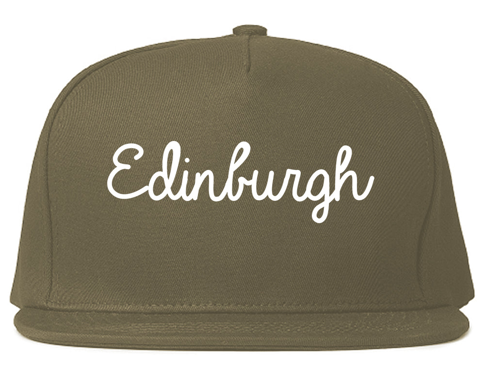 Edinburgh Indiana IN Script Mens Snapback Hat Grey