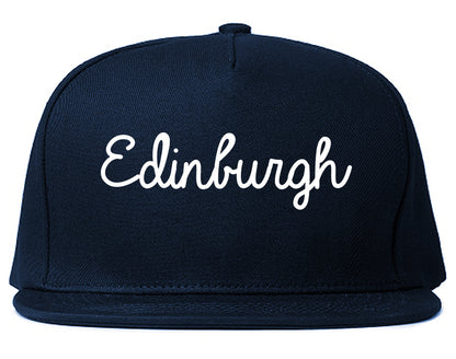 Edinburgh Indiana IN Script Mens Snapback Hat Navy Blue