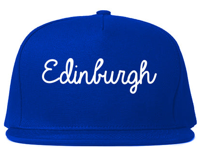Edinburgh Indiana IN Script Mens Snapback Hat Royal Blue