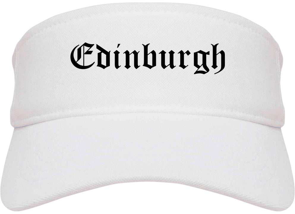 Edinburgh Indiana IN Old English Mens Visor Cap Hat White