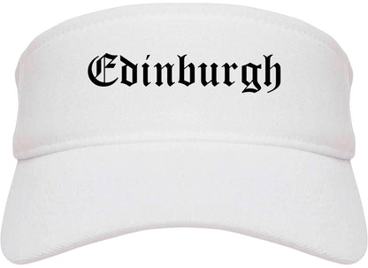 Edinburgh Indiana IN Old English Mens Visor Cap Hat White