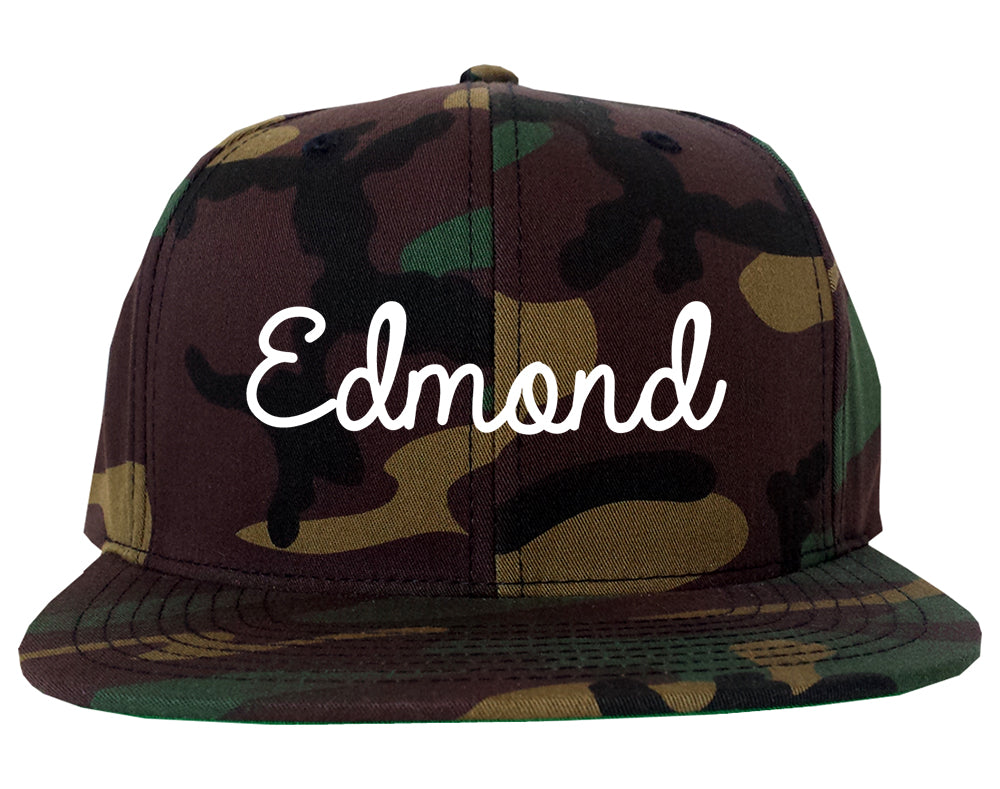 Edmond Oklahoma OK Script Mens Snapback Hat Army Camo