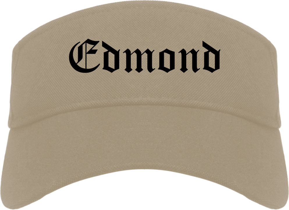 Edmond Oklahoma OK Old English Mens Visor Cap Hat Khaki