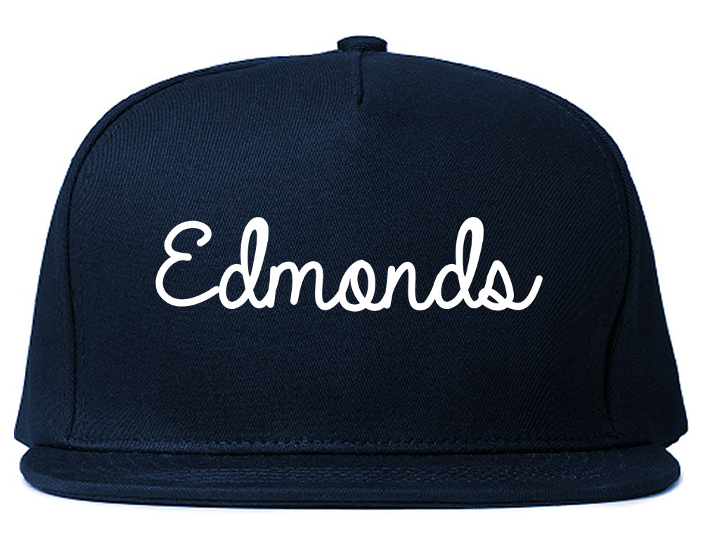 Edmonds Washington WA Script Mens Snapback Hat Navy Blue