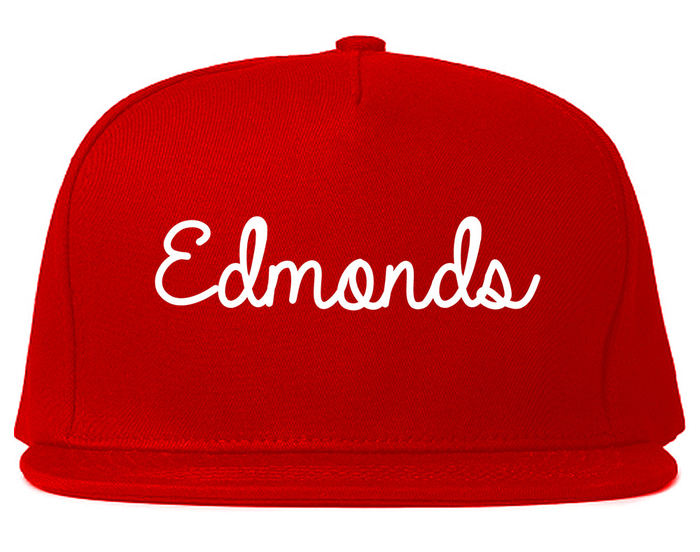 Edmonds Washington WA Script Mens Snapback Hat Red