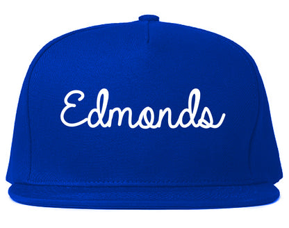 Edmonds Washington WA Script Mens Snapback Hat Royal Blue