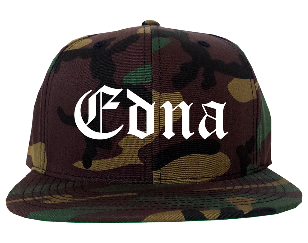 Edna Texas TX Old English Mens Snapback Hat Army Camo