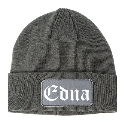 Edna Texas TX Old English Mens Knit Beanie Hat Cap Grey