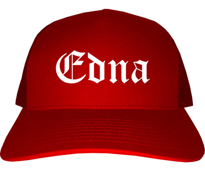 Edna Texas TX Old English Mens Trucker Hat Cap Red