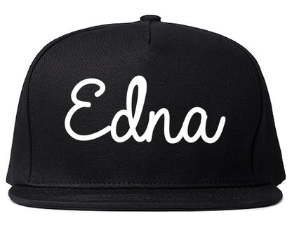 Edna Texas TX Script Mens Snapback Hat Black
