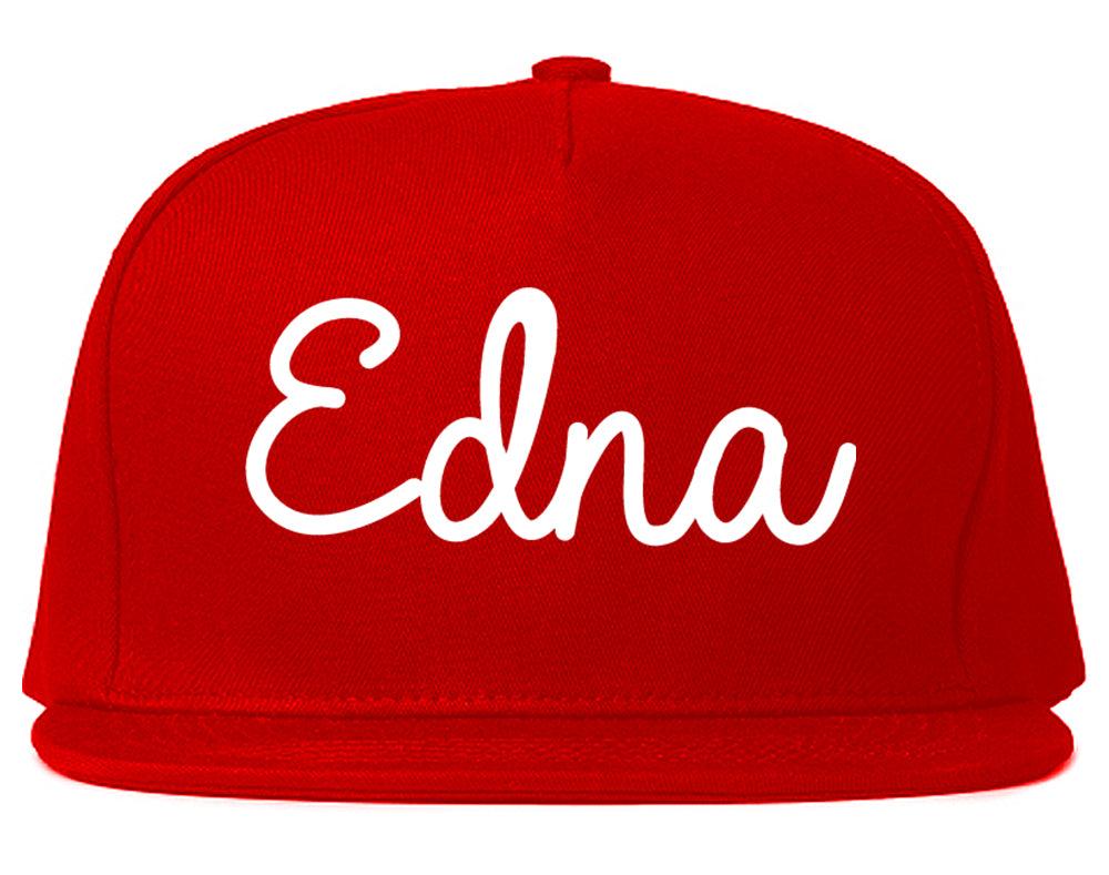 Edna Texas TX Script Mens Snapback Hat Red