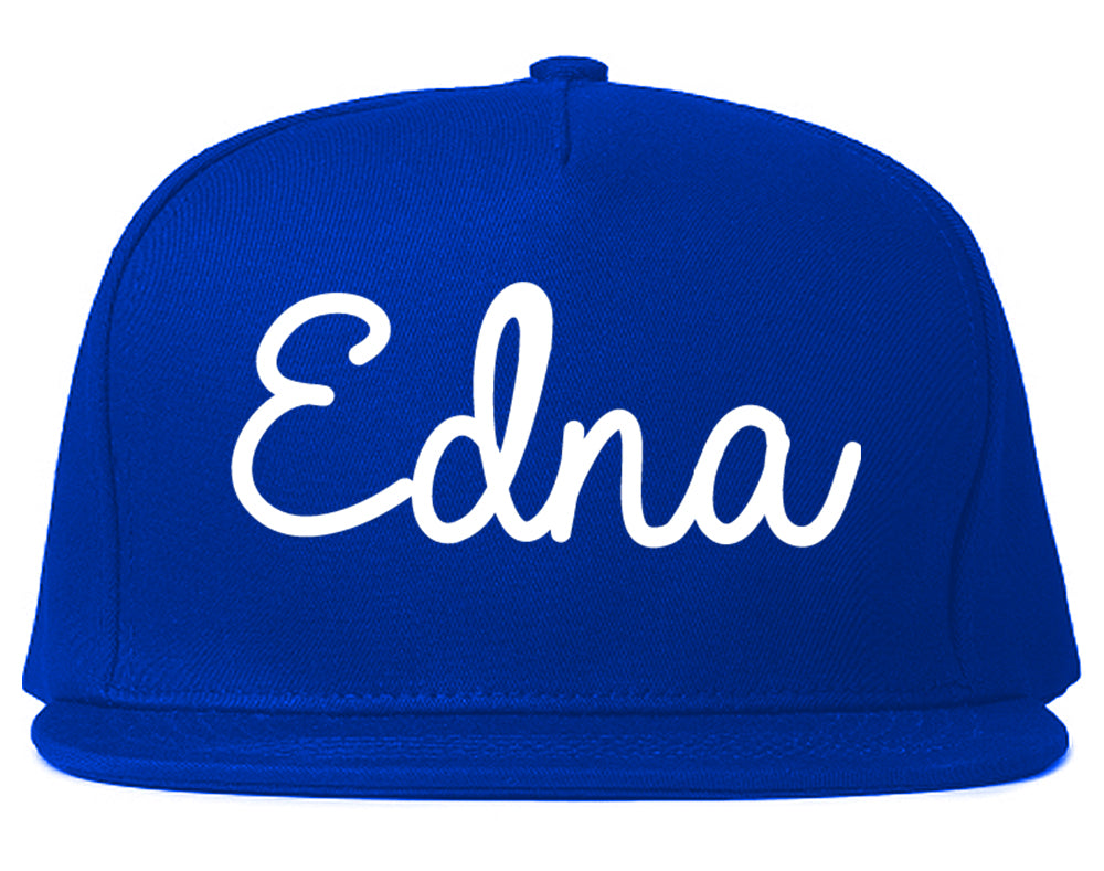 Edna Texas TX Script Mens Snapback Hat Royal Blue