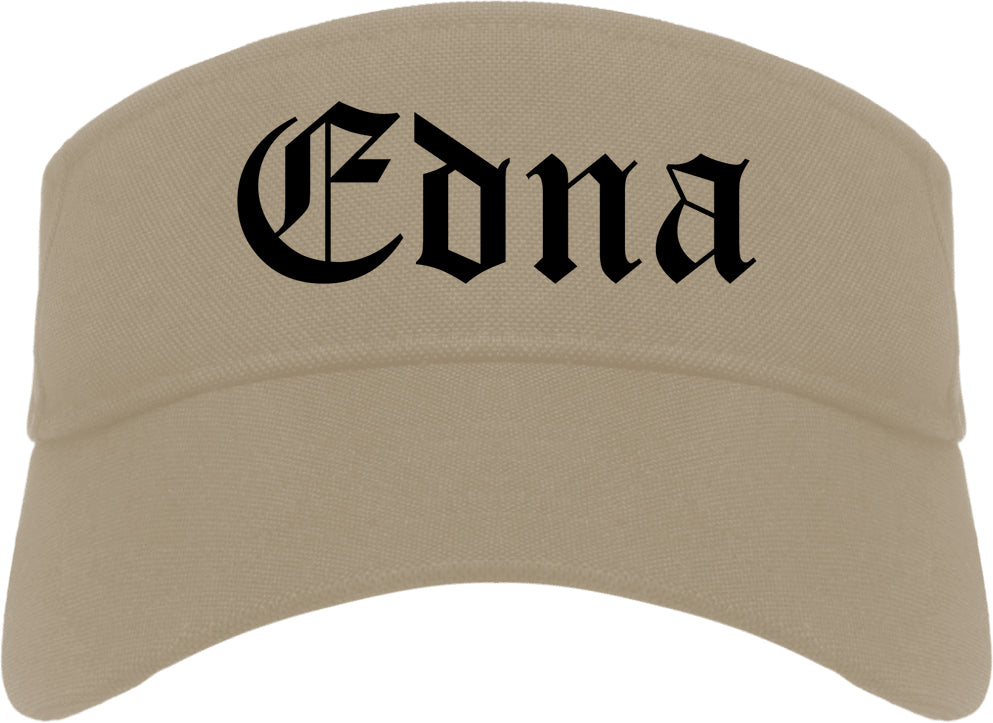 Edna Texas TX Old English Mens Visor Cap Hat Khaki