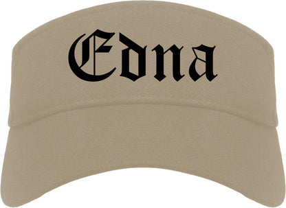 Edna Texas TX Old English Mens Visor Cap Hat Khaki