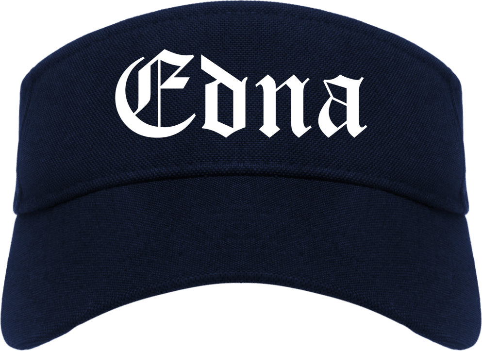 Edna Texas TX Old English Mens Visor Cap Hat Navy Blue