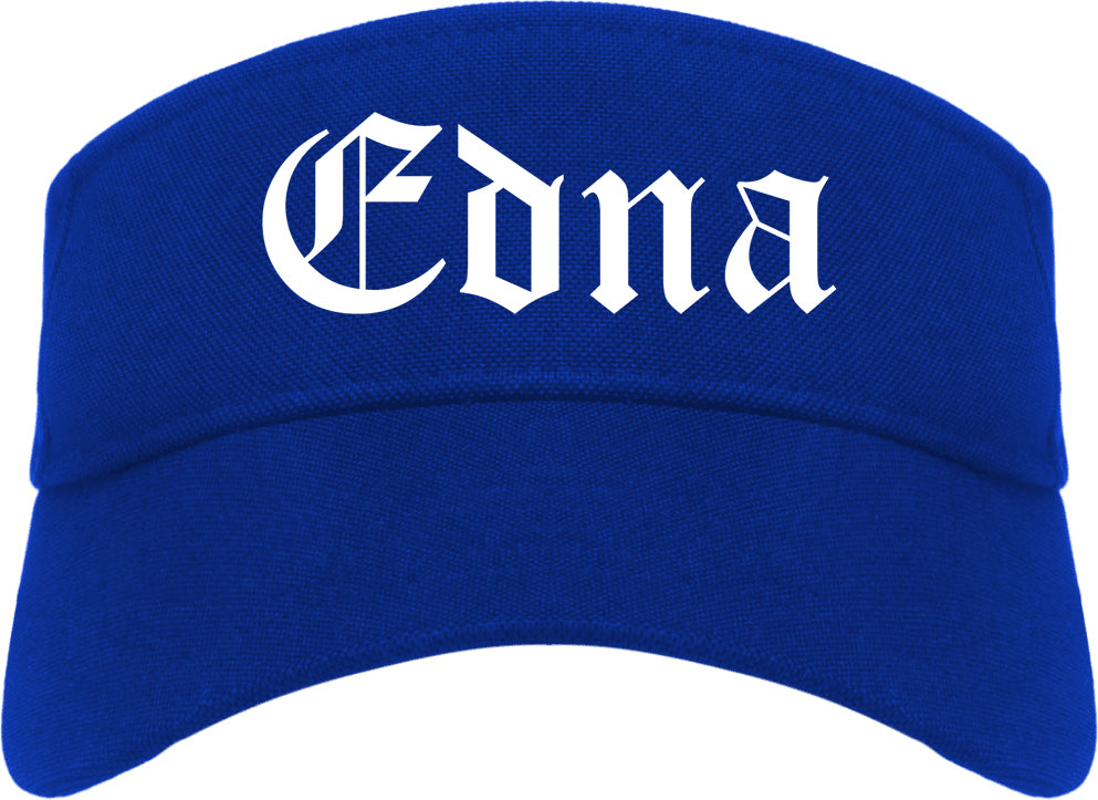 Edna Texas TX Old English Mens Visor Cap Hat Royal Blue