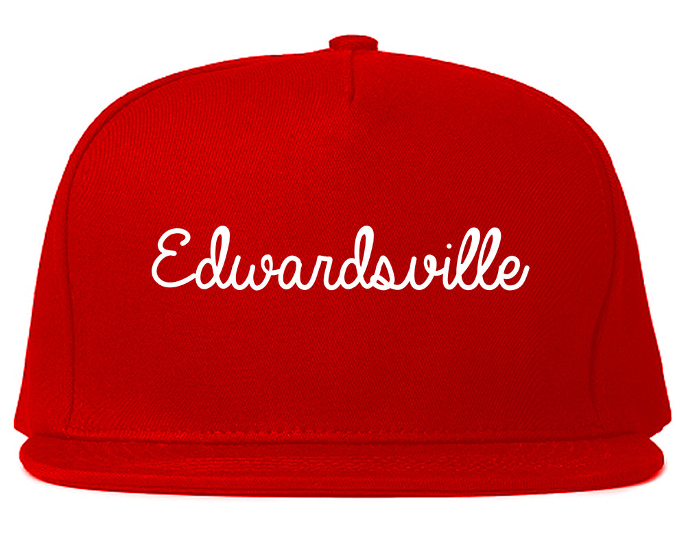 Edwardsville Illinois IL Script Mens Snapback Hat Red