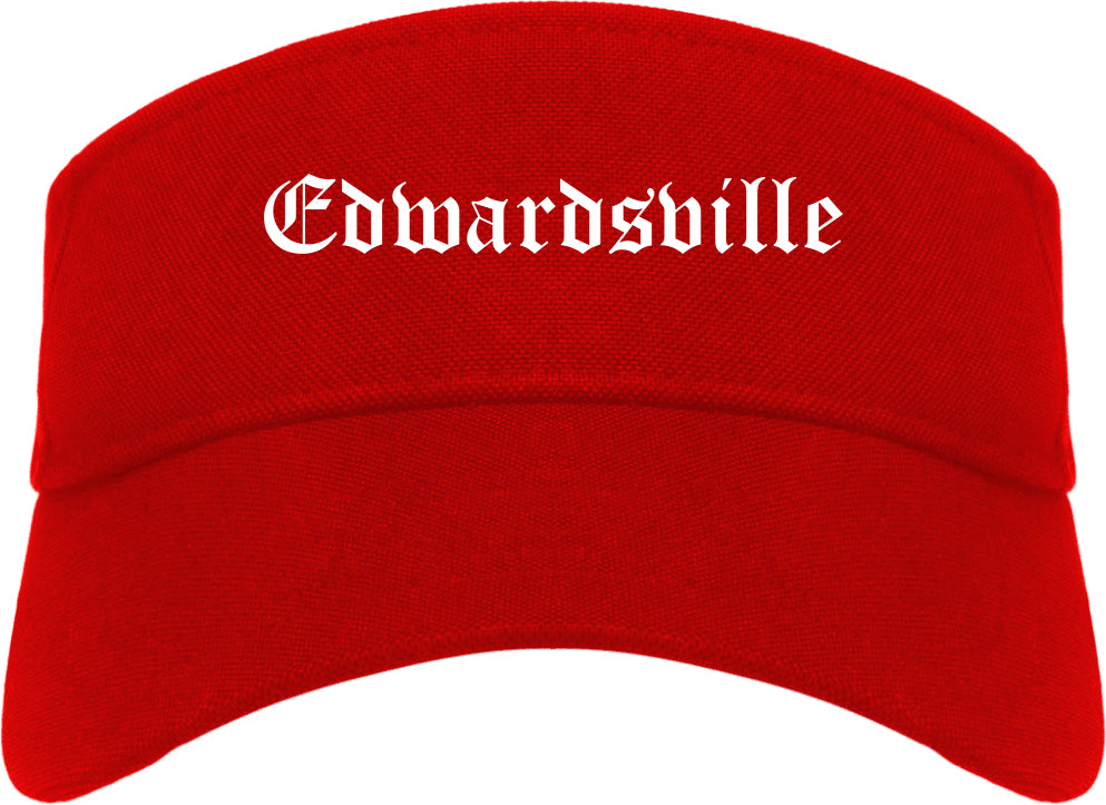 Edwardsville Illinois IL Old English Mens Visor Cap Hat Red