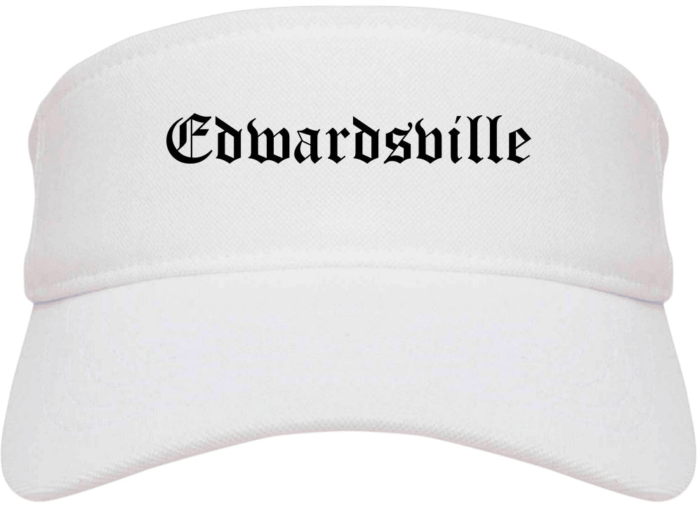 Edwardsville Illinois IL Old English Mens Visor Cap Hat White