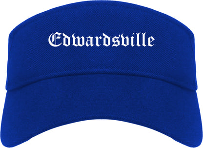 Edwardsville Kansas KS Old English Mens Visor Cap Hat Royal Blue