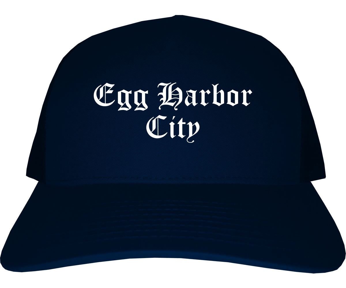 Egg Harbor City New Jersey NJ Old English Mens Trucker Hat Cap Navy Blue