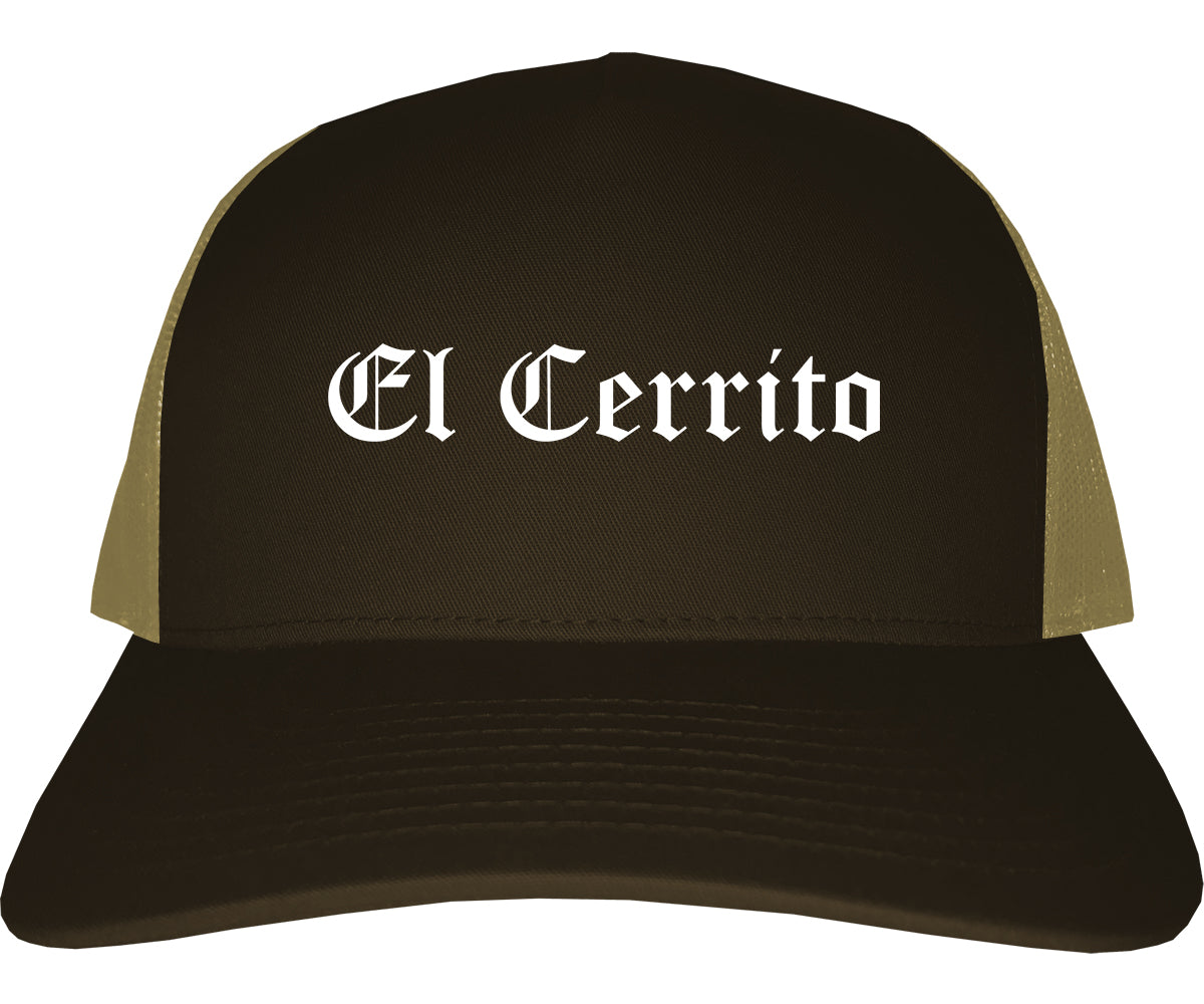 El Cerrito California CA Old English Mens Trucker Hat Cap Brown