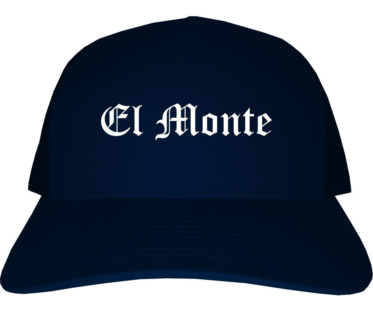 El Monte California CA Old English Mens Trucker Hat Cap Navy Blue