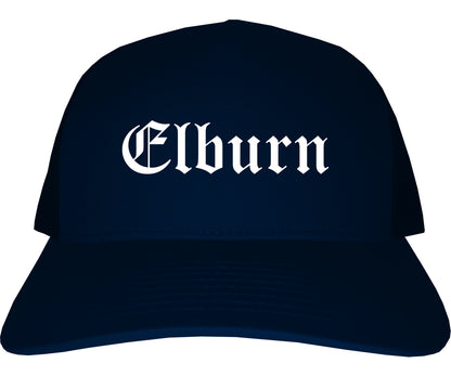 Elburn Illinois IL Old English Mens Trucker Hat Cap Navy Blue