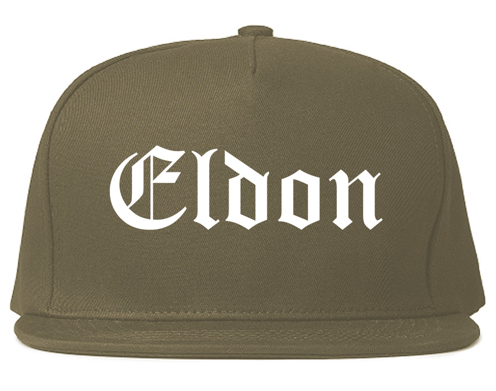 Eldon Missouri MO Old English Mens Snapback Hat Grey