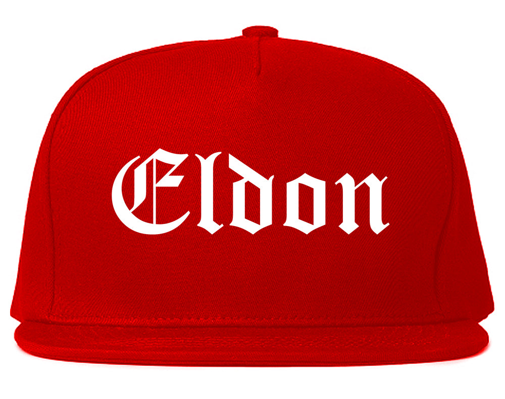 Eldon Missouri MO Old English Mens Snapback Hat Red