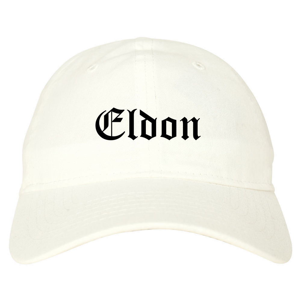 Eldon Missouri MO Old English Mens Dad Hat Baseball Cap White