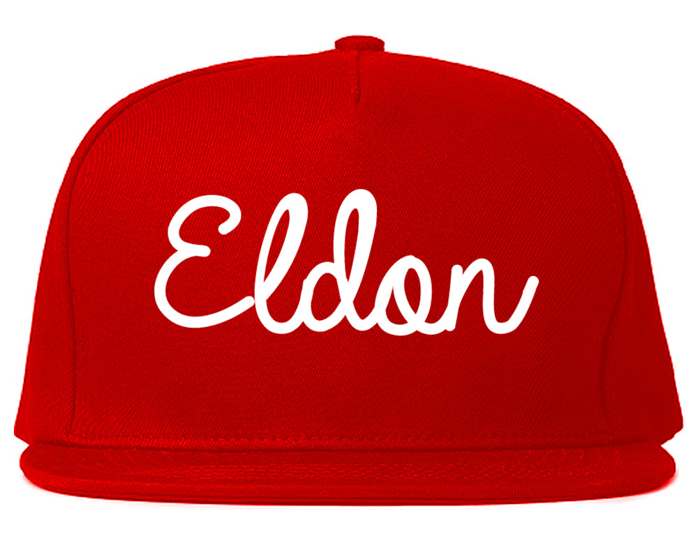 Eldon Missouri MO Script Mens Snapback Hat Red