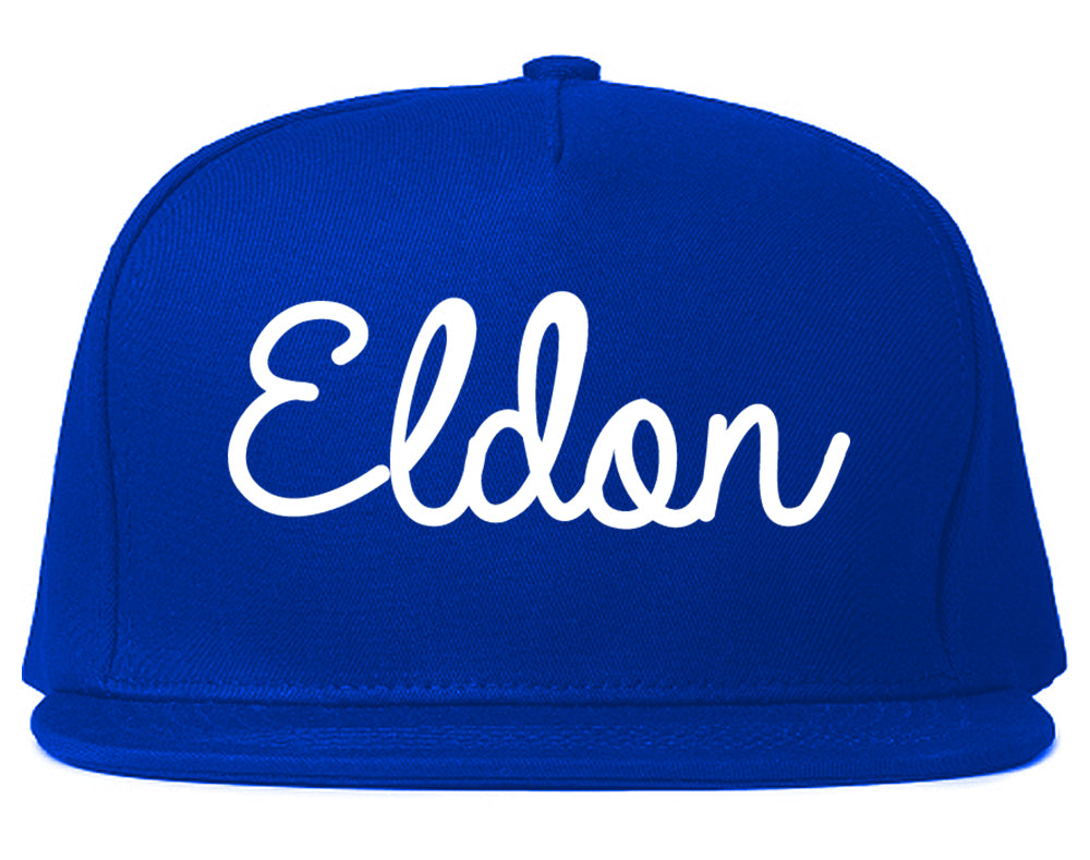 Eldon Missouri MO Script Mens Snapback Hat Royal Blue