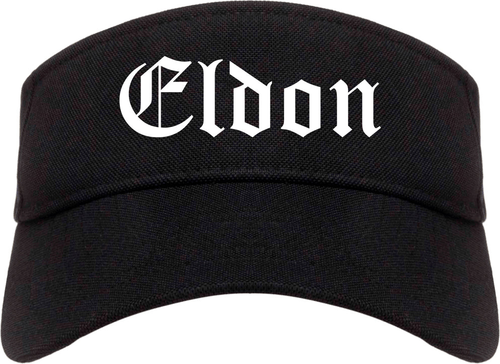 Eldon Missouri MO Old English Mens Visor Cap Hat Black